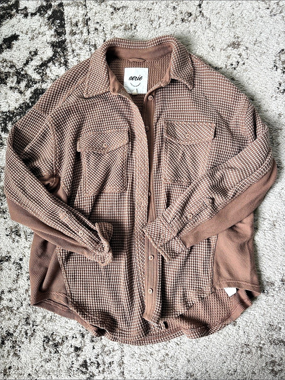Aerie LumberJane Waffle Shirt Houndstooth Utility Jacket Brown XXS